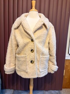 Free People Soft Cream Teddy Jacket with Patch Pockets